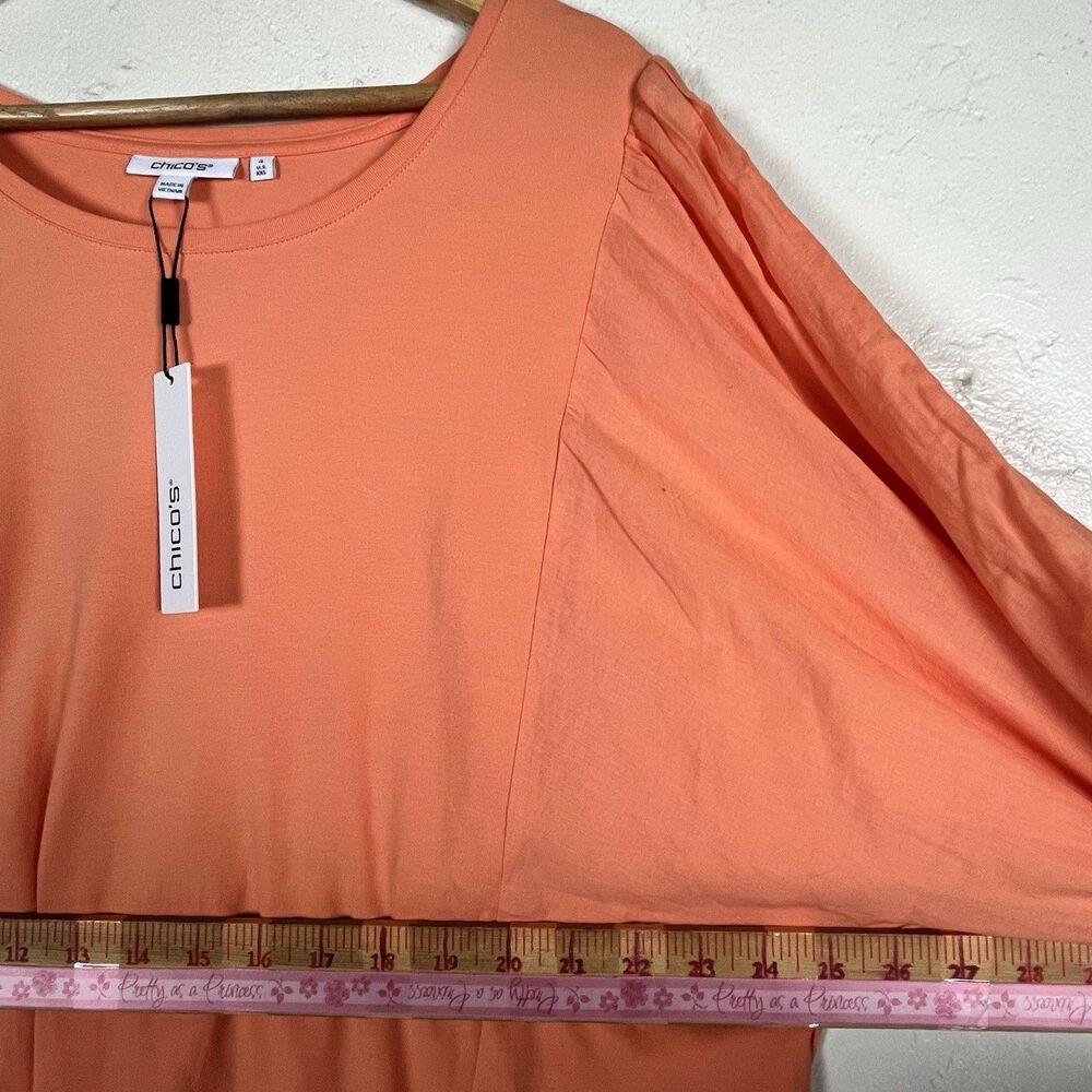 Chico’s Orange Coral Top Women’s XXL 4 Flowy Dolman Batwing Puff Sleeve New - Picture 9 of 13